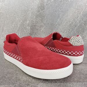 Earth Origins Shoes Womens 7 W Red Suede Slip-Ons Zandel Casual Comfort
